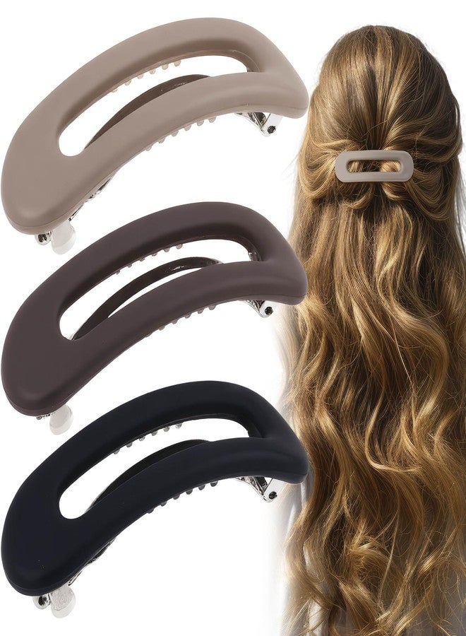 SmallCat 3 Pcs Large Hair Barrettes for Women, Square Hair Barrettes for Women Fine Hair, Matte French Barrette for Daily Usage, Decoration (Black, Coffee, Beige) - Image 1
